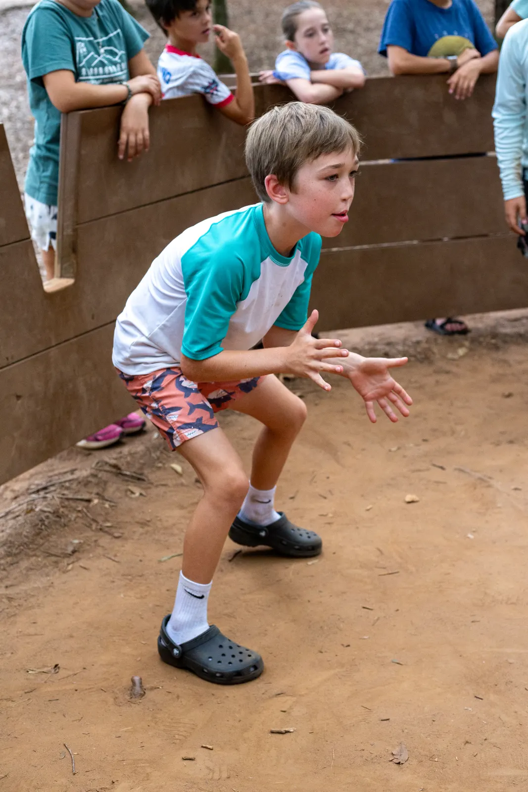 Camper playing in the gaga ball pit