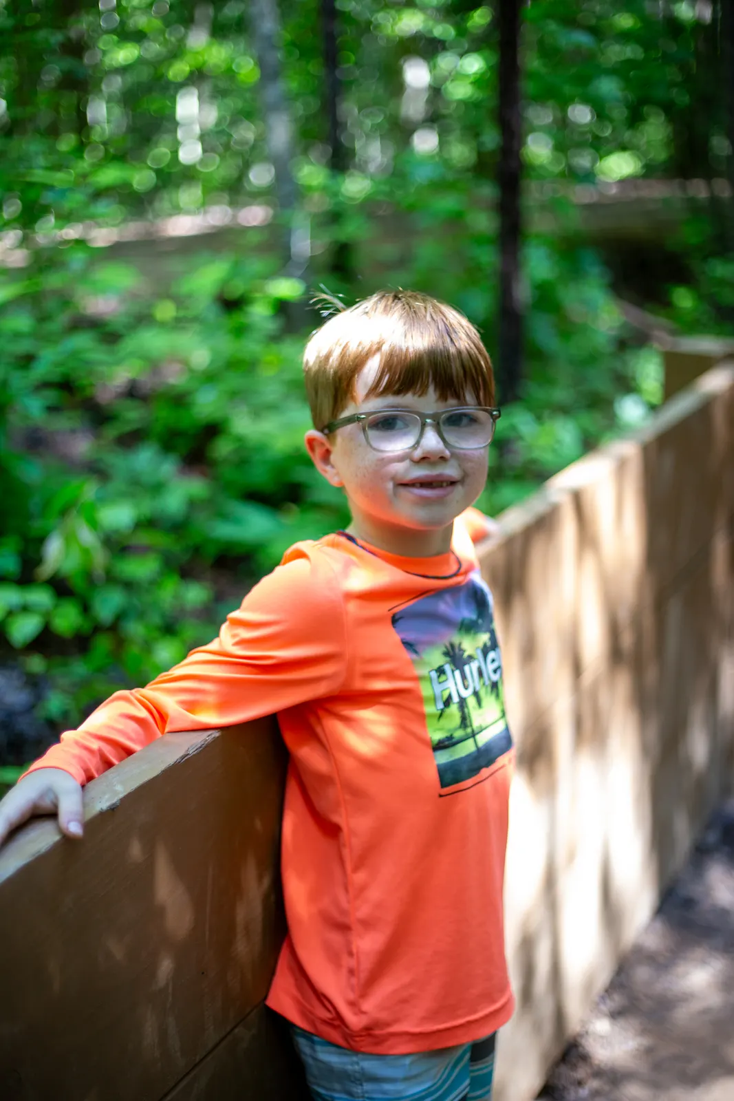 Camper on a wooden walkway