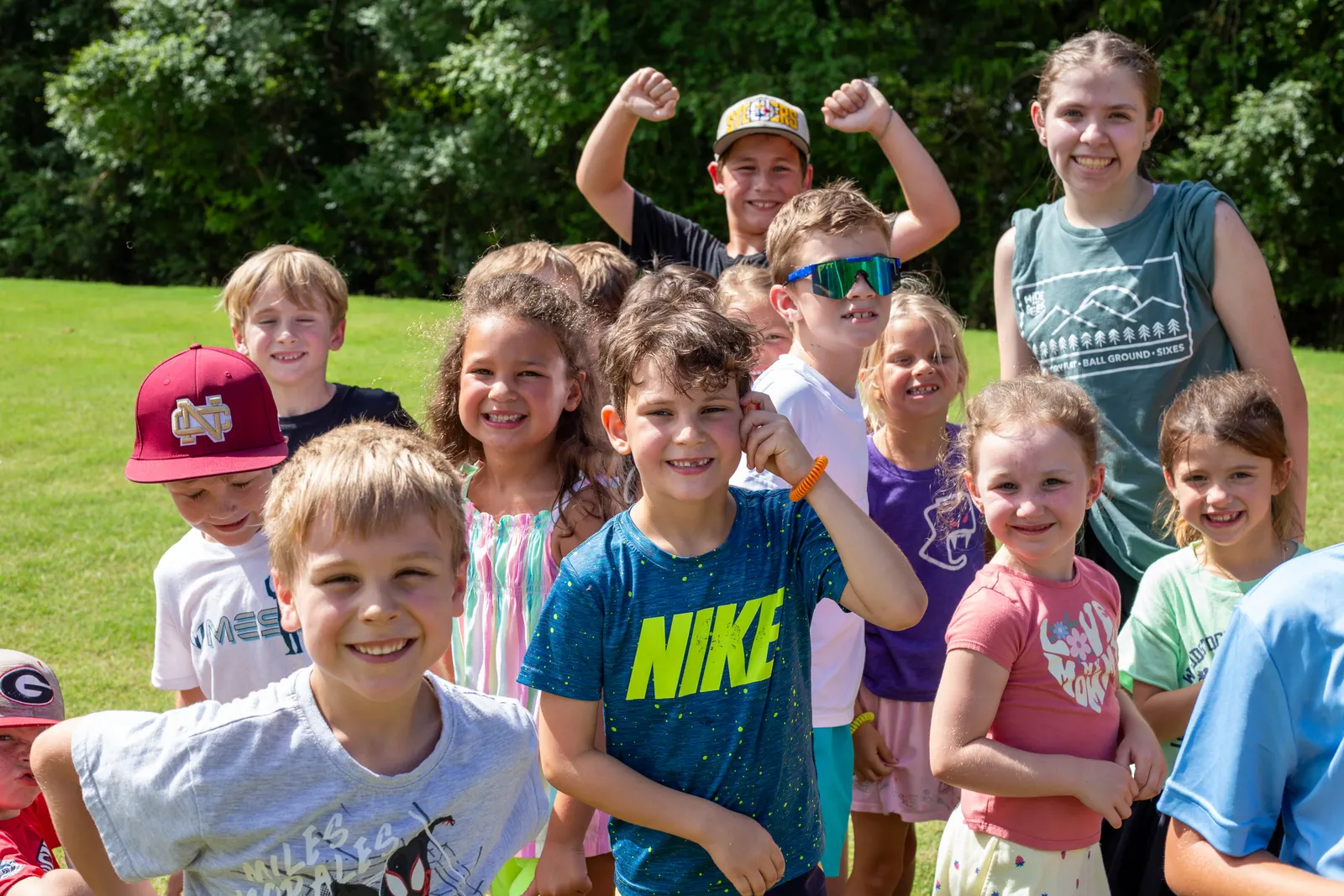 Campers cheering for the camera